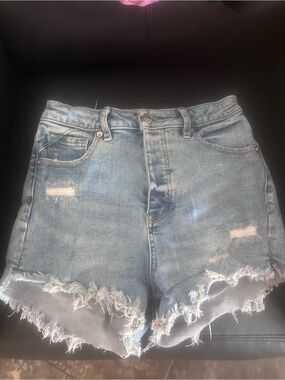 Free People Light Blue Distressed Denim Jean Shorts